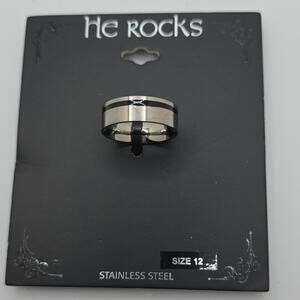 He Rocks Stainless Steel Men's Band Ring Silver Black Size 12